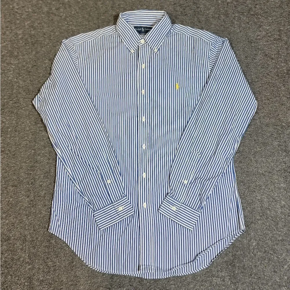 Polo Ralph Lauren Classic Fit Blue White Stripe Button Down Shirt Men M Vtg 90's